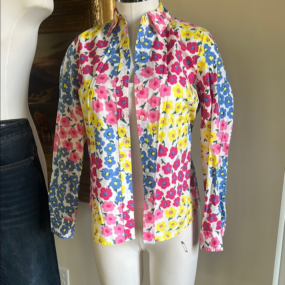 Talbots Sz SP Women’s Floral Button Down Shirt 100% Cotton EUC